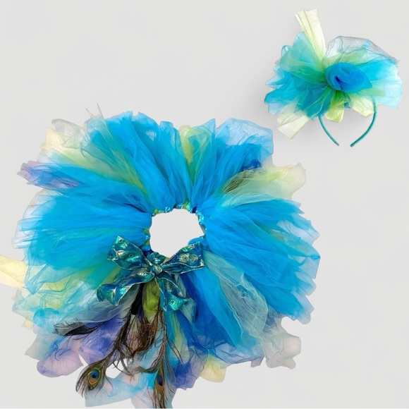 DellaCartaDecor Other - Handmade Peacock Costume Tulle Tutu Skirt and Fascinator – Girls Size 7 Dress-Up